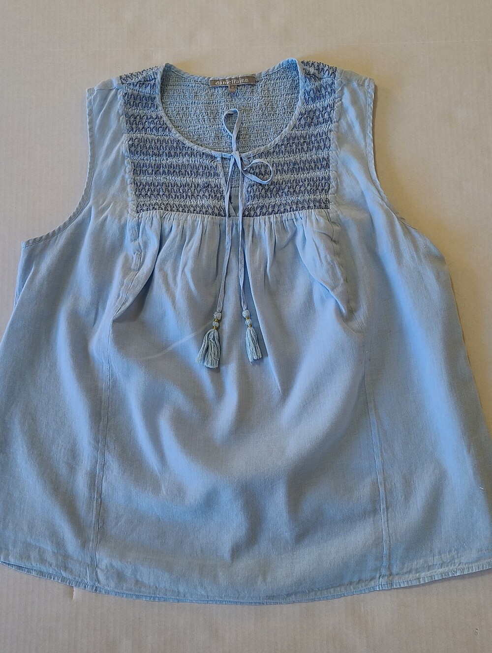 Daniel Rainn Women's 1X Light Blue Sleeveless Cotton  Boho Top Plus Size 1X